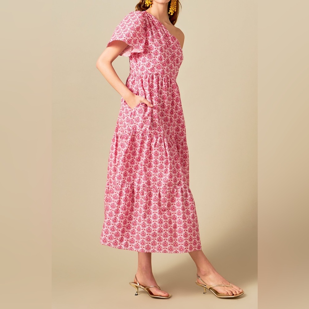 Hyacinth House Pink One-Shoulder Maxi Midi Dress